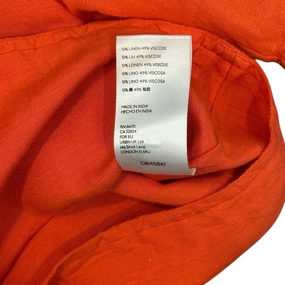 Maeve Anthropologie Tie-Front Linen Blend Puff Sleeve Crop Blouse Red/Orange 6 - Picture 7 of 7